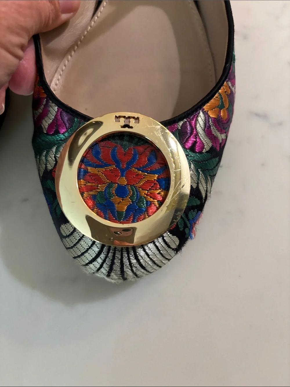 TORY BURCH Brocade Satin Mary Jane Ballet Flats 7.5 MSRP $250